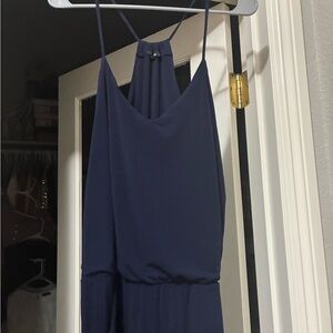 Annabelle Deep Navy Slip Pantsuit with Thin Straps and Pockets